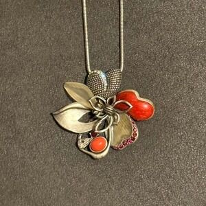 Silver & Red Flower Pendant Necklace
